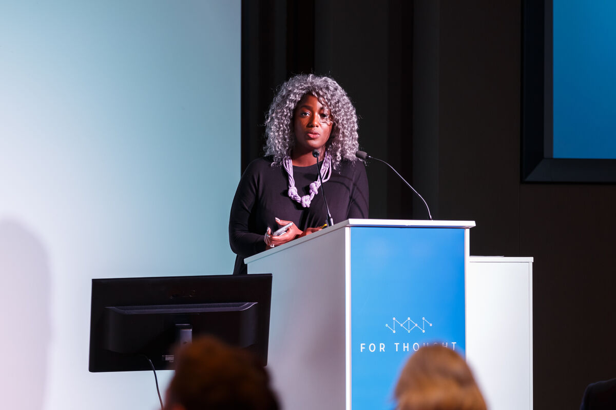 Anne-Marie Imafidon speaking at For Thought 2023